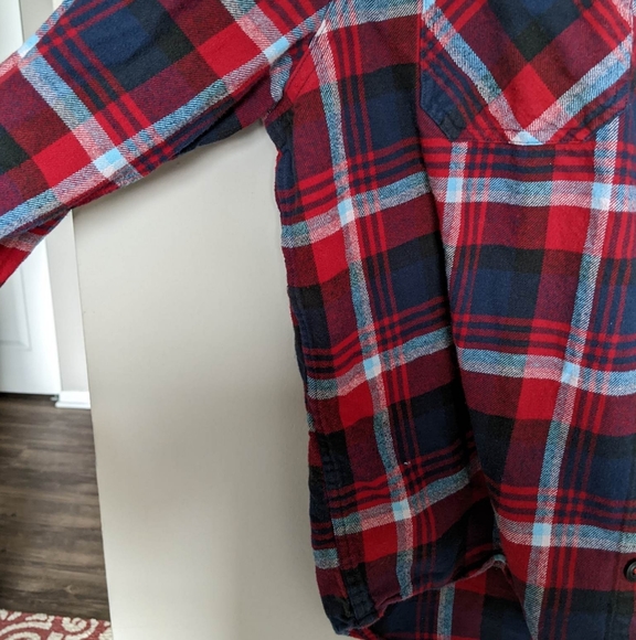 Rolling Stones Band Red Blue Custom Upcycled Flannel Button Down Sz Men's XL - Picture 5 of 8